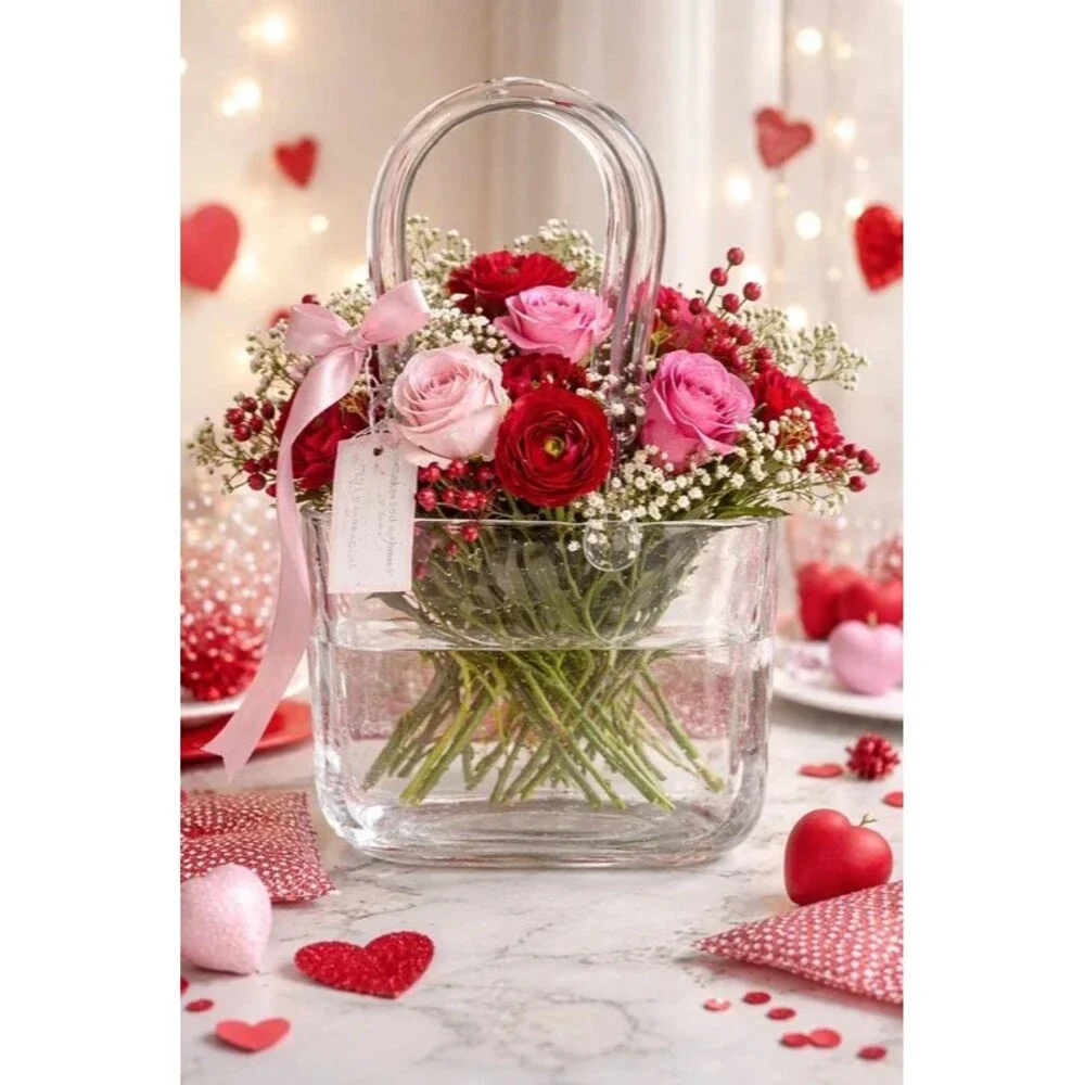 Clear Glass Purse Vase – Handbag Style Decorative Centerpiece